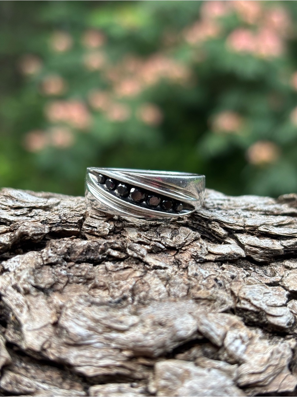 Men’s Sterling Silver Band Ring with Black Diamonds